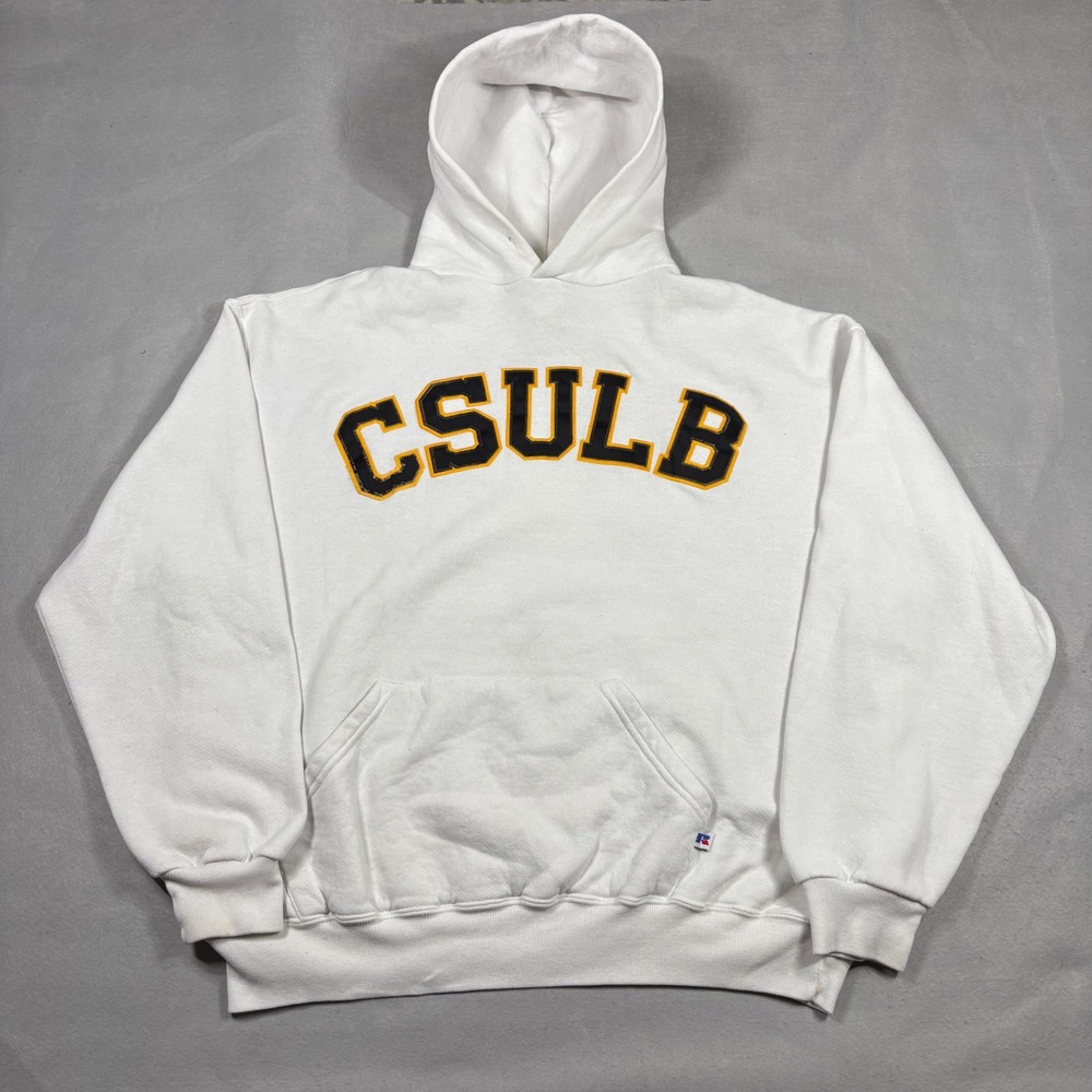 Russell Athletic CSULB Long Beach State Hoodie White XL Tackle Twill Pullover